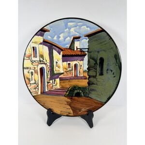 Hand Painted Pottery Plate From Spain By Tarrega. VTG Spanish Pueblo Wall‎ Art
